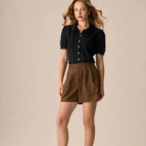 Vintage French Style Chelsea Collar Lace Trim Cotton Blouse NWT - Picture 3 of 4